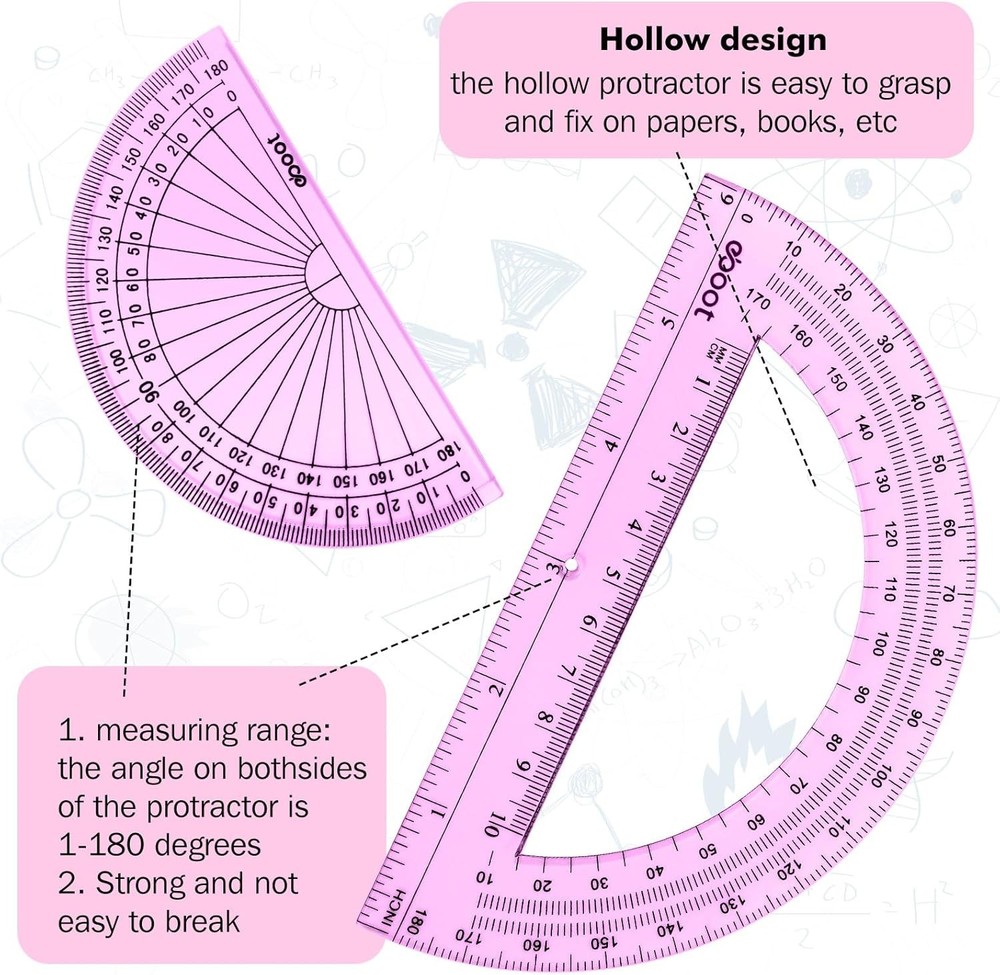 2 Pcs Plastic Protractor Clear 180 Degrees Transparent Protractor for Geometry,