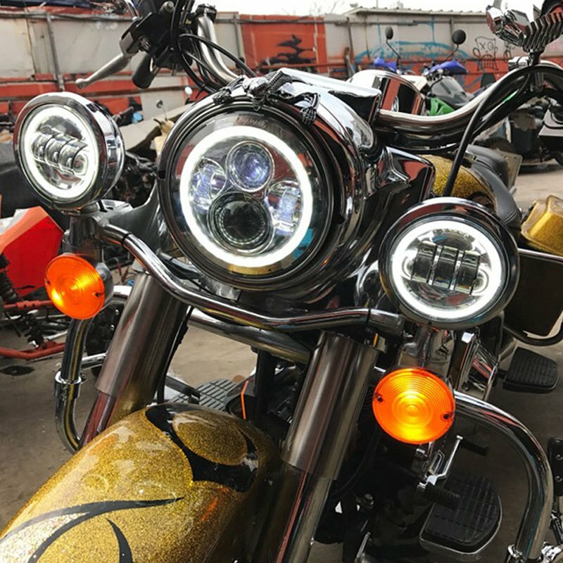 Pair 4.5" inch LED Projector Round Fog Light Angel Eyes Halo Motorcycle Ring DRL