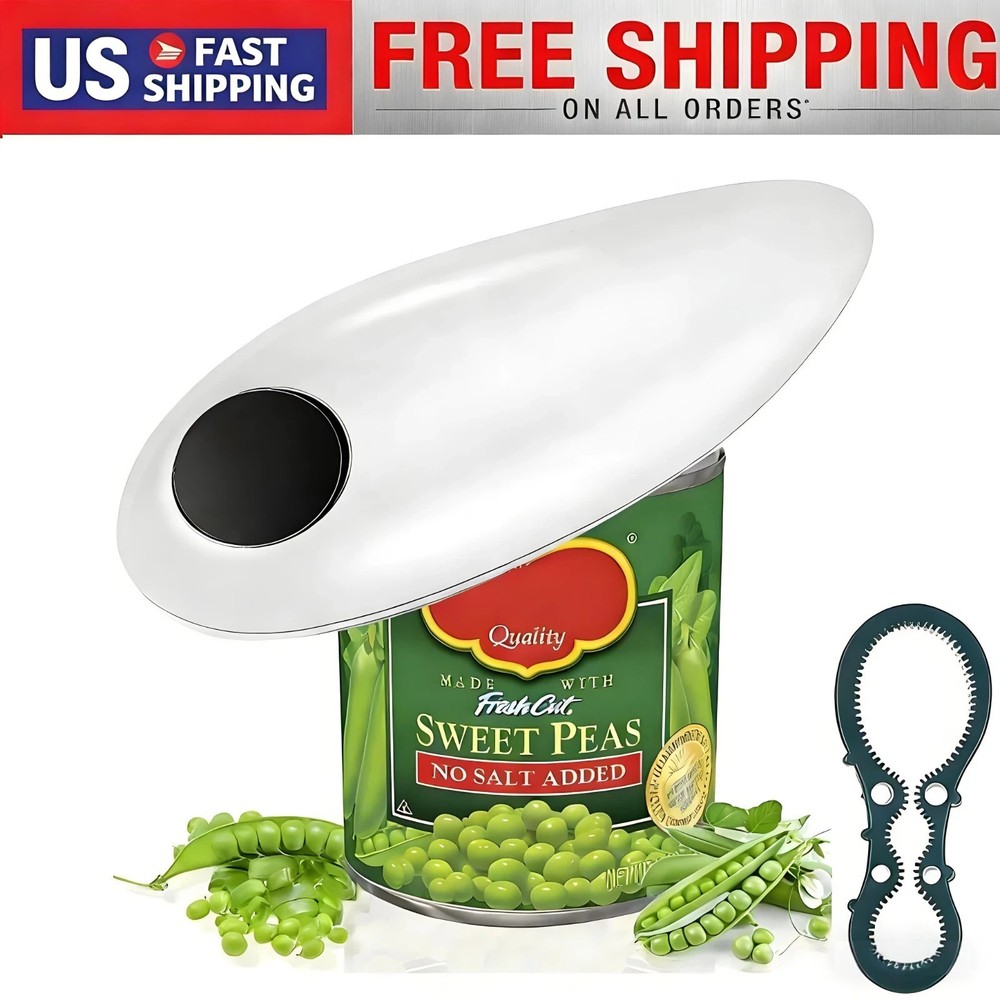 One Touch Electric Automatic Can Opener Smooth Edge Jar Bottle Kitchen Tool