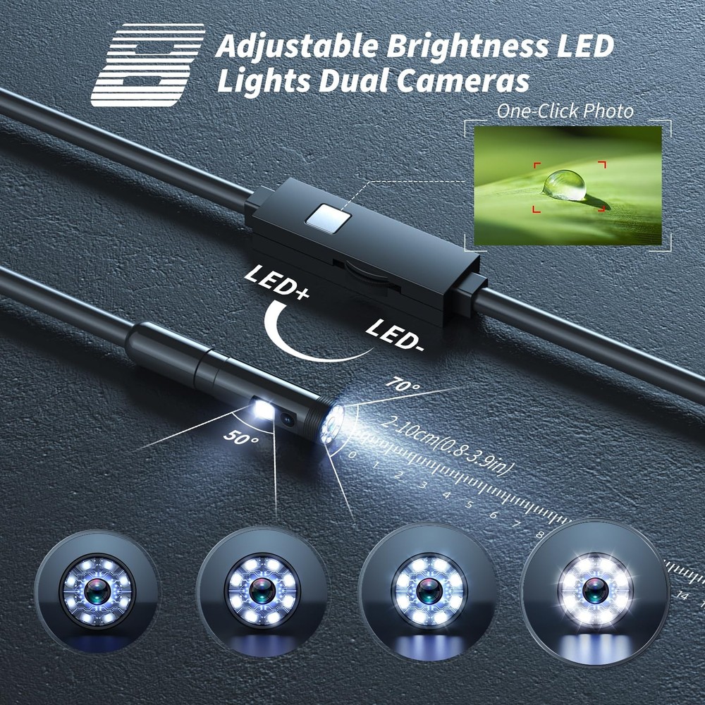 Endoscope Camera with Light,1920P HD Borescope Tools 8 16.4ft, black