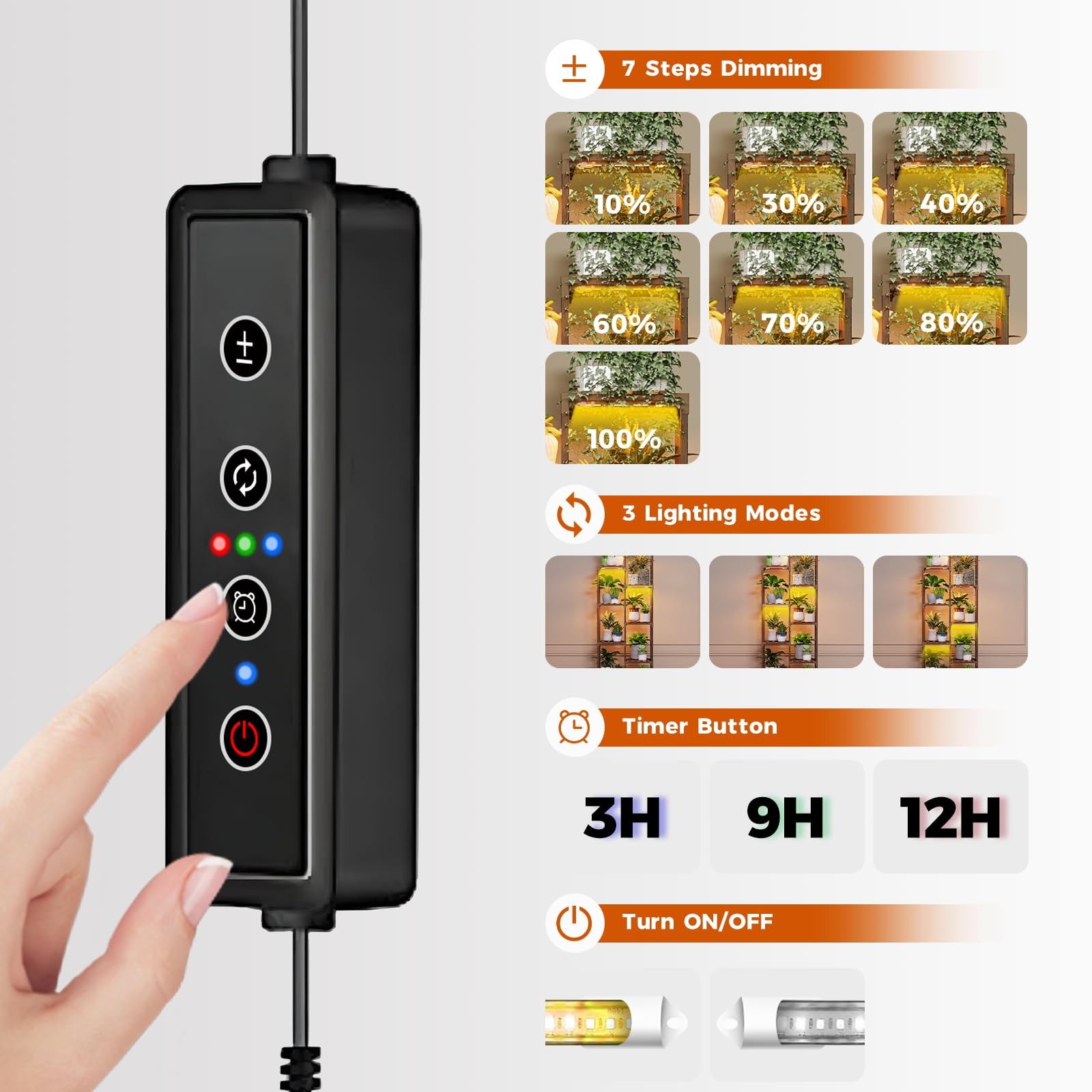 Indoor Plant Stand with Grow Lights Wooden Shelf for Hanging Flower Pots