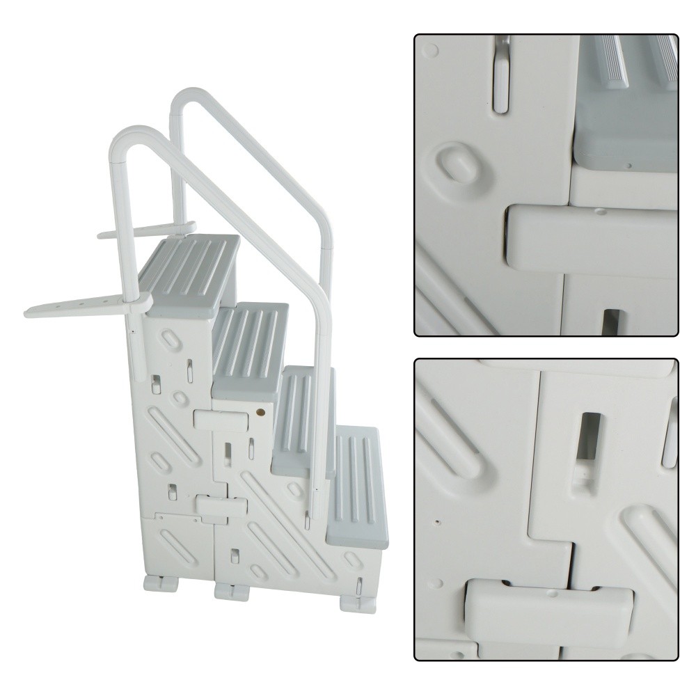 White Swimming Pool Ladder Heavy-Duty 4 Step Above Ground w/ Handrails Plastic