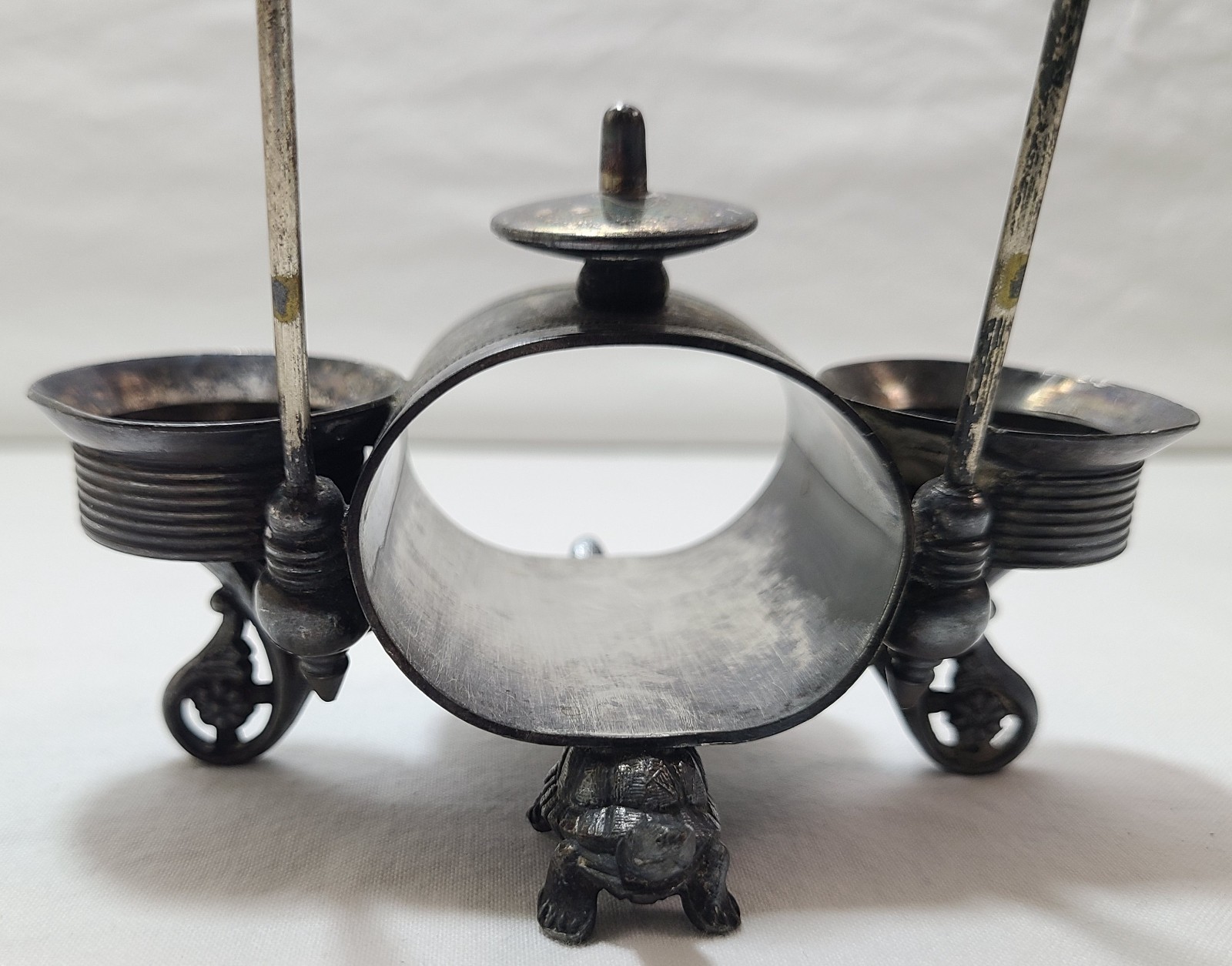 Napkin Ring Holder Salt Cellar Antique Silverplate Figural 2 Turtles