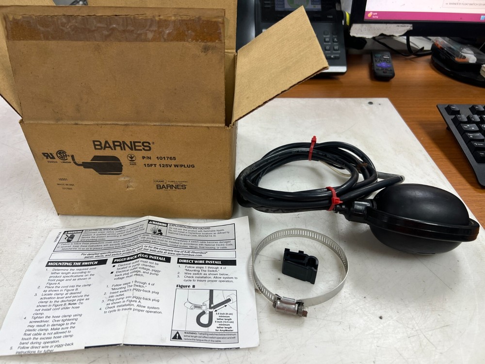 👀 BARNES 15' FLOAT SWITCH 125 VAC 101765