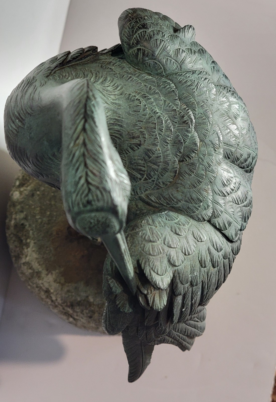 Antique 13" Bronze Verdigris Fountain Crane Salvaged Highly Detailed 9.8 LBS