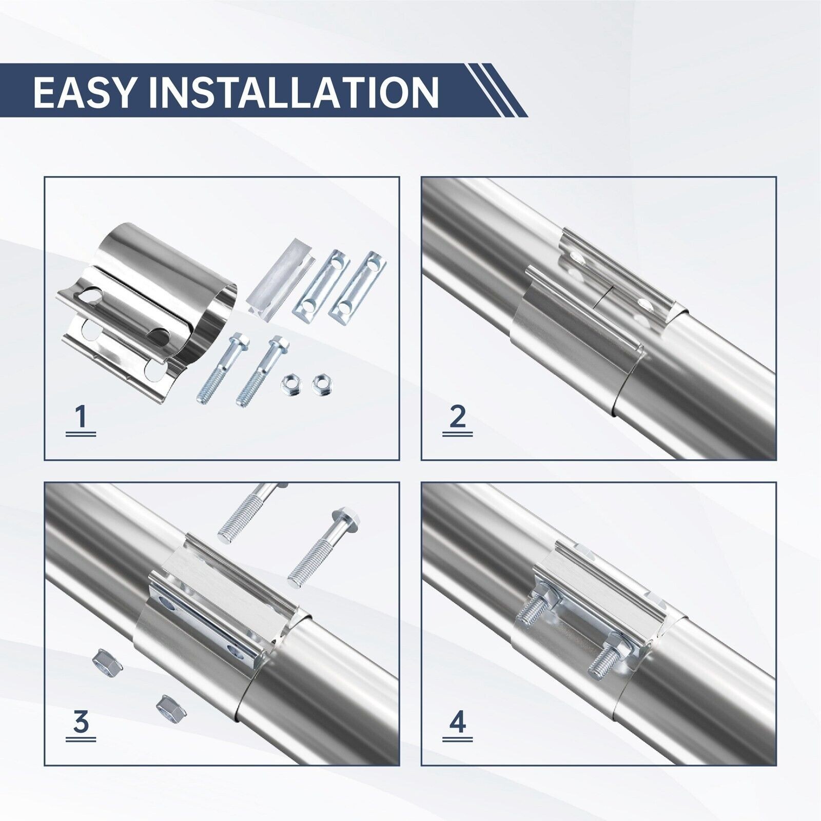 4" Butt Joint Band Exhaust Clamp Sleeve Coupler T304 Quality Stainless Steel x 1