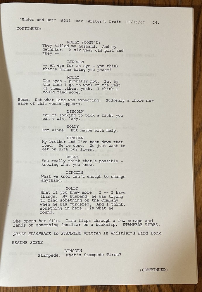 Original Prison Break Revised Writer’s Draft Script #311 “Under And Out” 10/07