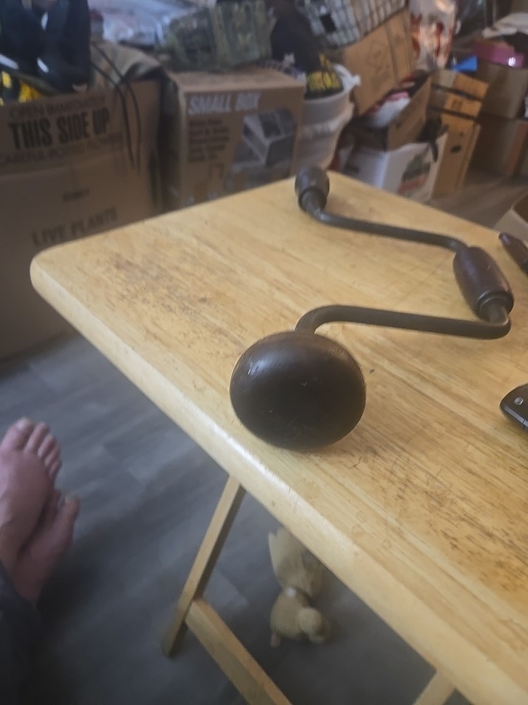 Vintage 13″ Hand Brace Drill – Wood Knobs – Smooth Crank Action