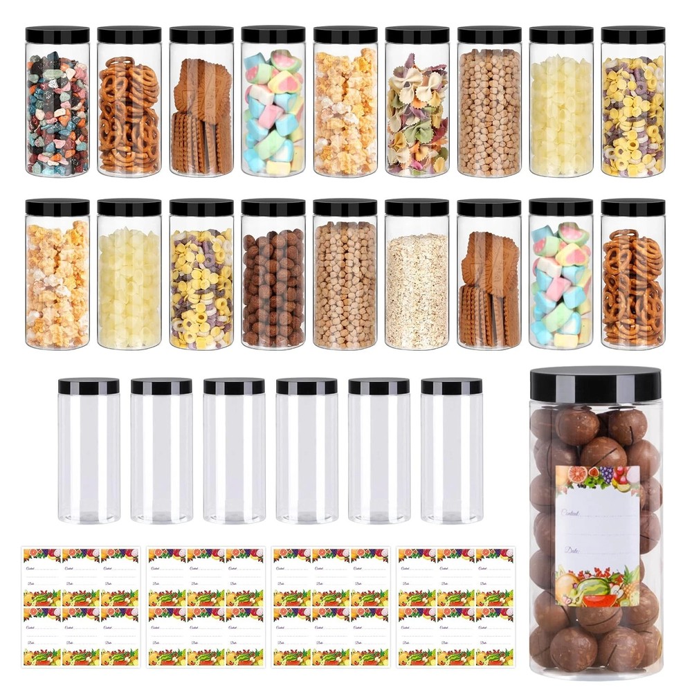 Plastic Jars with Lids 16 oz 24Pack Empty Clear for Storage Round Leakproof