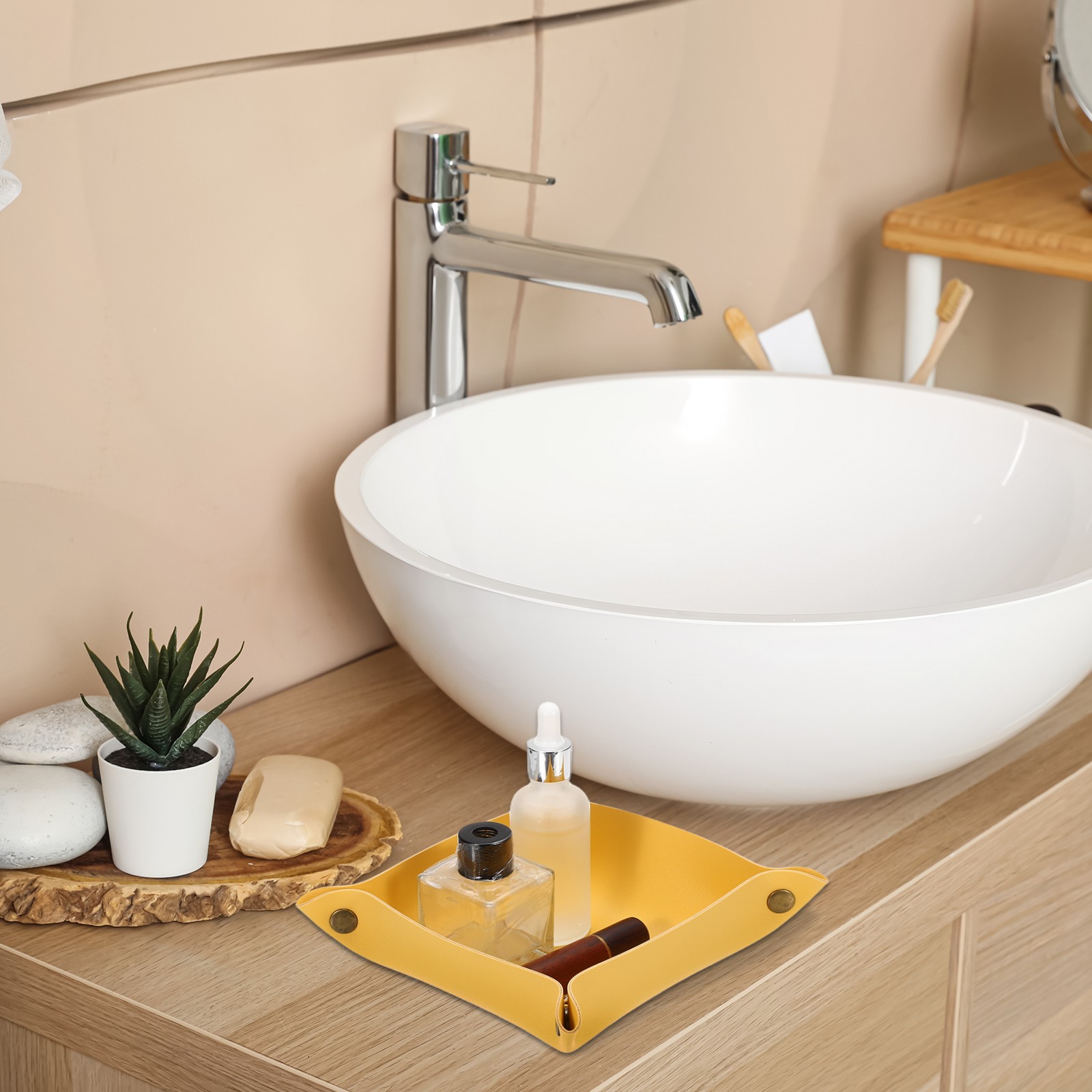 2 Pcs PU Leather Jewelry Tray(Square, Dark Red)