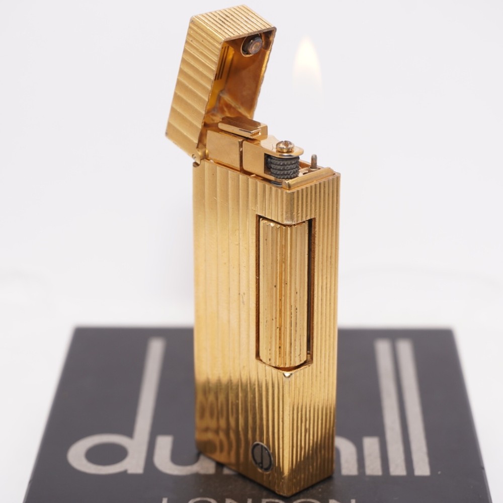 Dunhill Lighter Gold Stripe Pattern _Ultrasonically Cleaned_Working
