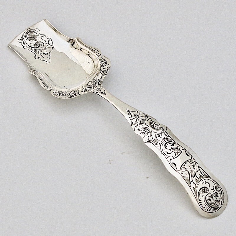 19C Antique Dutch Solid Silver Tea Caddy Sugar Shovel Spoon Server Rococo Ladle