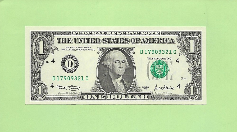 2001 ..UNCIRC $1  D 1790 9321 C  .... 2001 $1  D-C     NICE NOTE       FRN