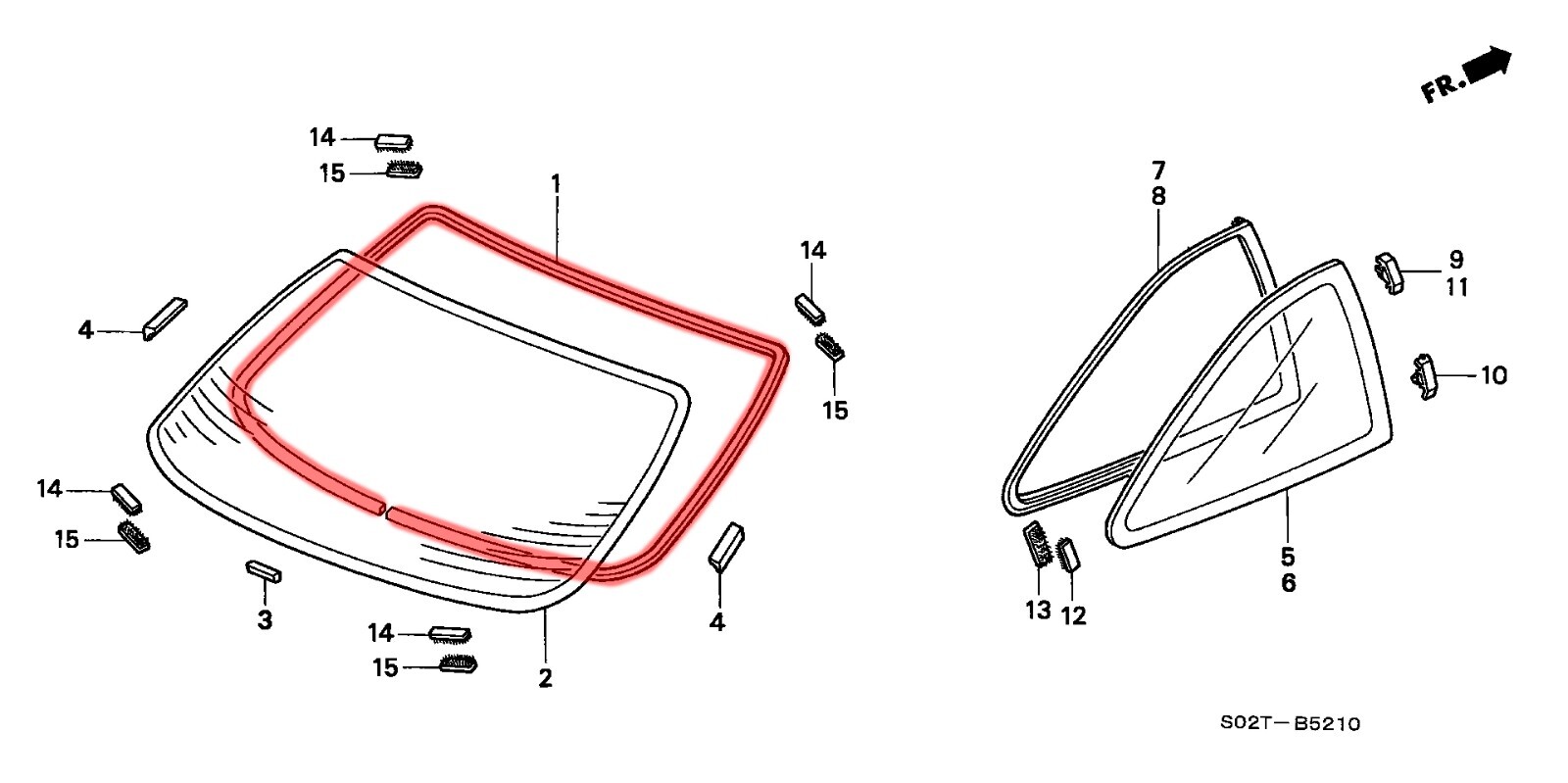 96-00 Honda Civic EJ coupe 2D rear windshield molding weatherstrip rubber seal