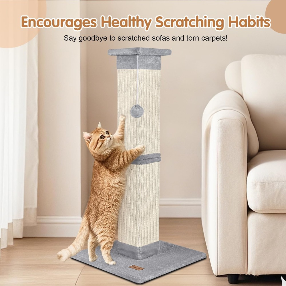 33 Inch Cat Scratching Post Grey Tree for FullBody Stretching