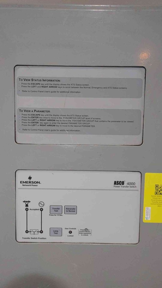 400A ASCO 400A ATS Automatic Transfer Switch 480v NJ04ATS030400N50L