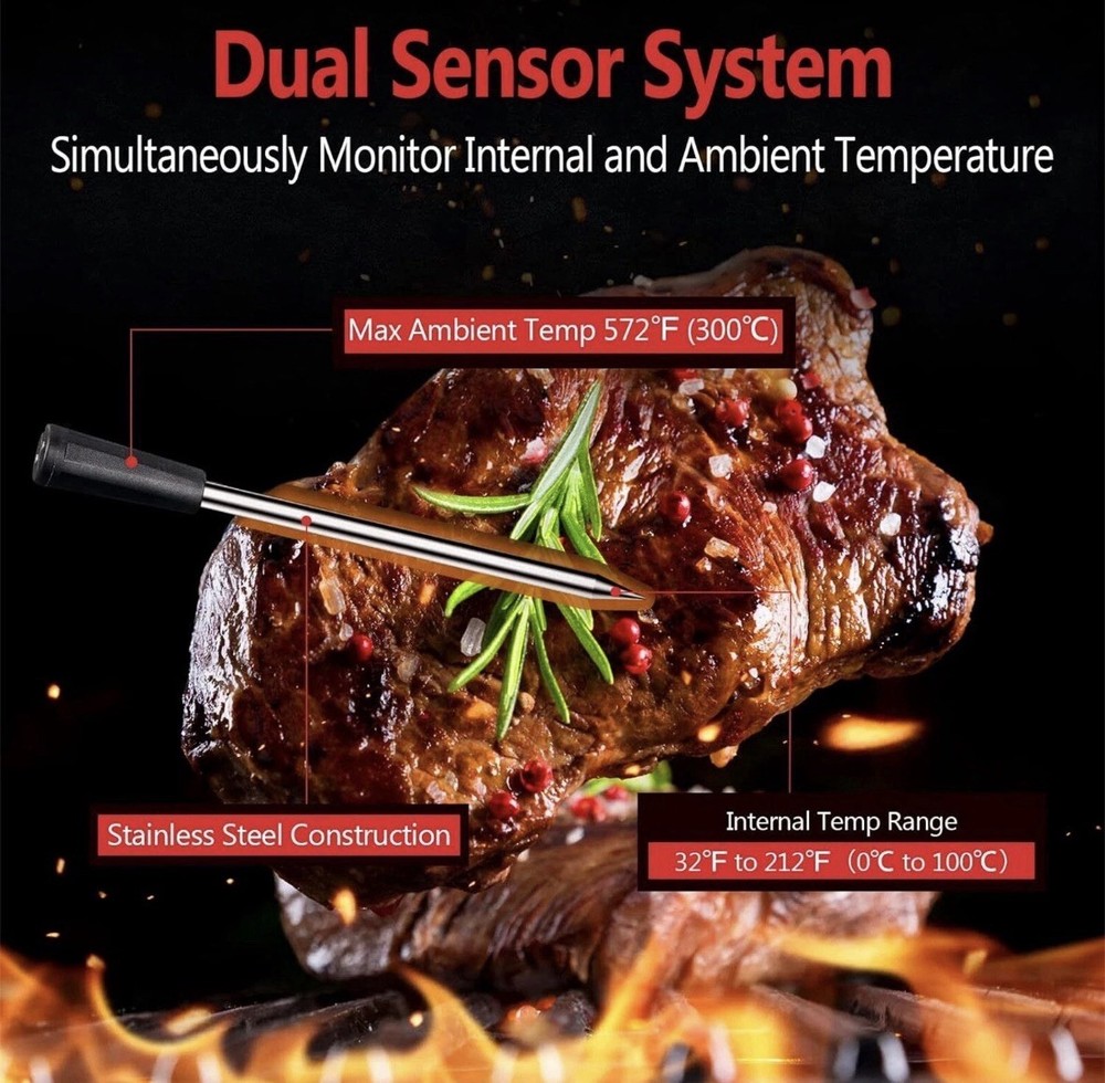 Smart Meat Thermometer with Bluetooth &165ft Wireless Range PROBE TEMP