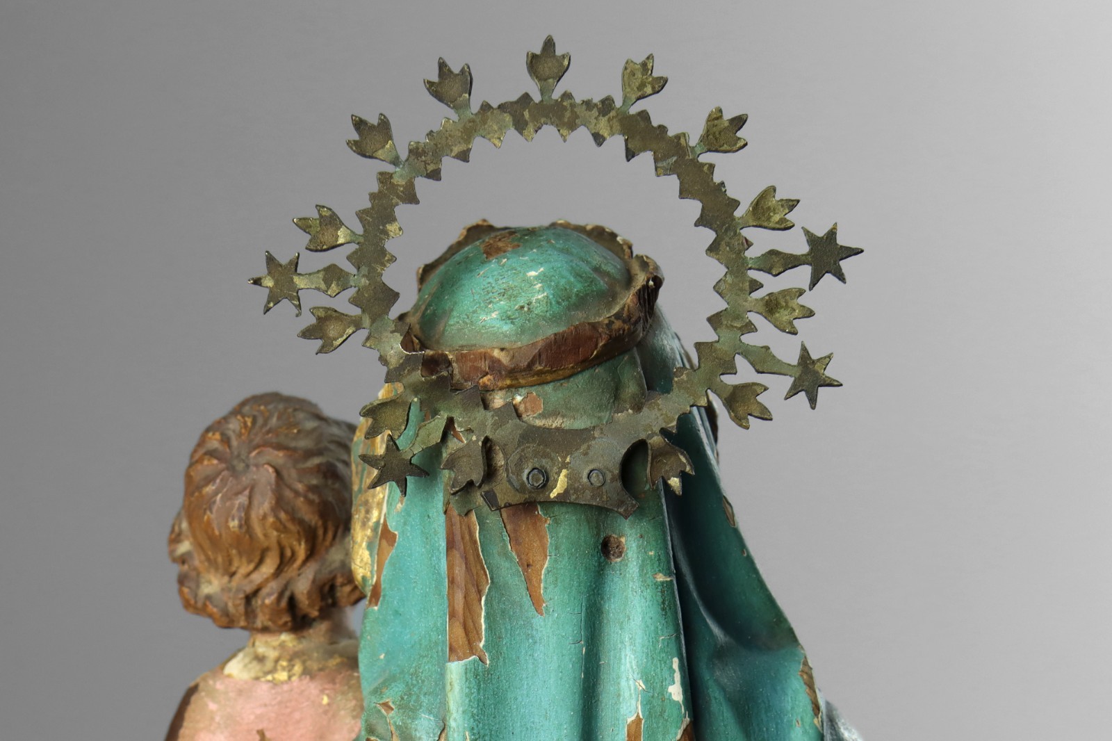 Antique 19th Century Carved Wood Polychrome Virgin Mary Madonna & Child Statue