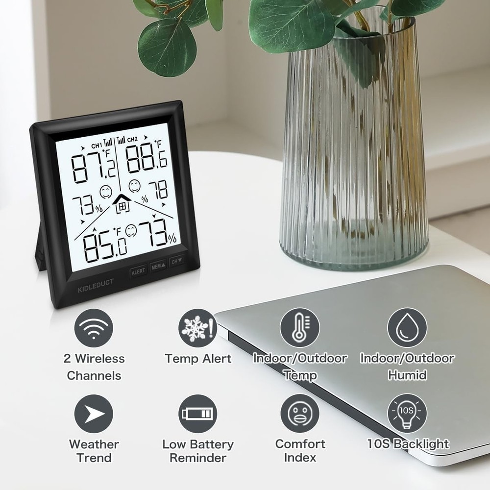 Indoor Outdoor Thermometer Wireless Battery Powered, High Precision Inside Outsi