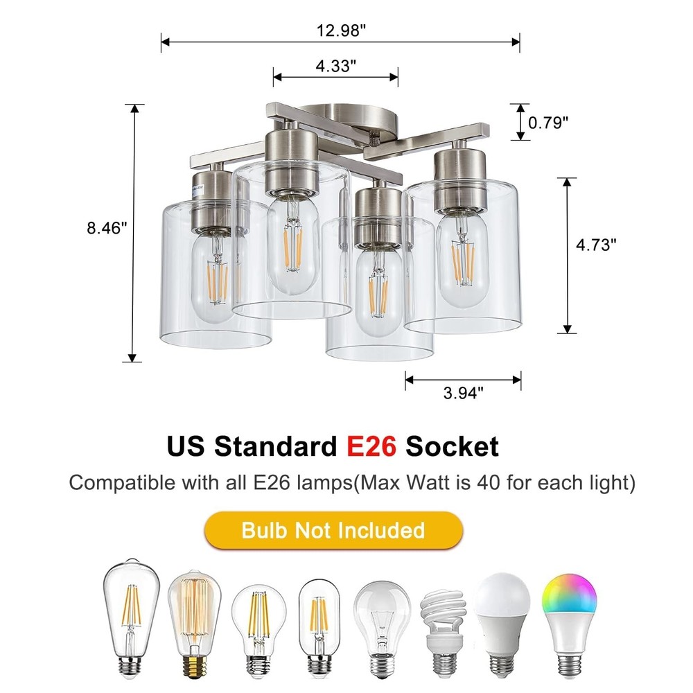 Semi Flush Mount Ceiling Light Kitchen Lighting Fixtures Ceiling Brushed Nick...