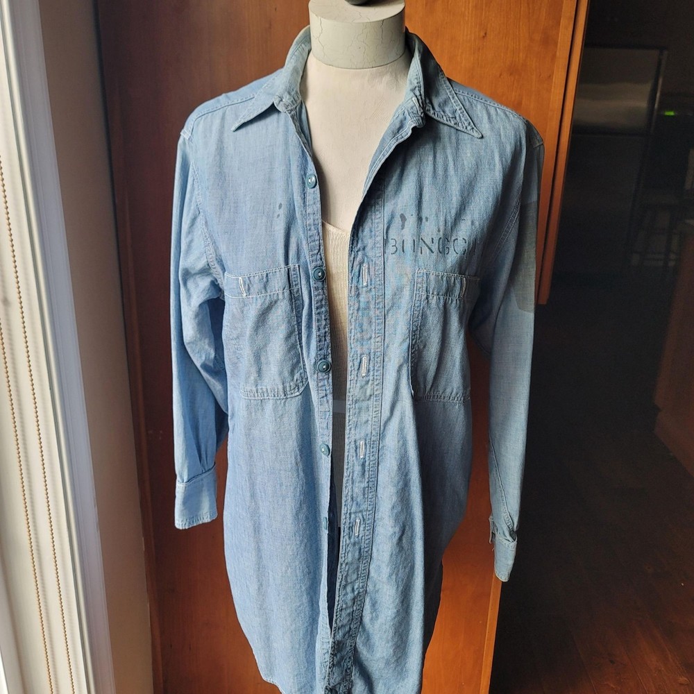 Vintage WWII US Navy Chambray Button Down Shirt Distressed 1940s