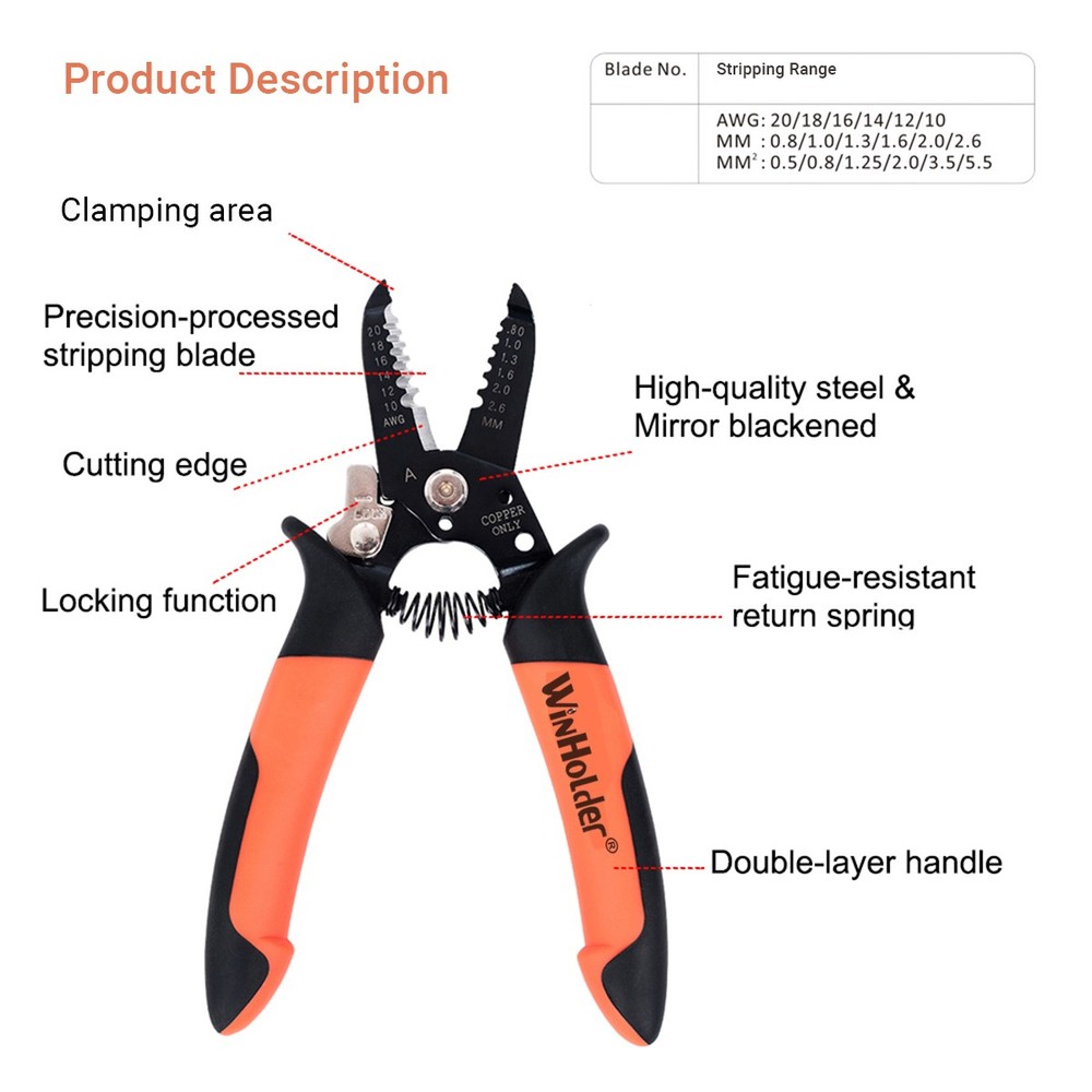WinHolder Wire Stripper Fine Grinding Stripping Shearing Double layer Wire Plier