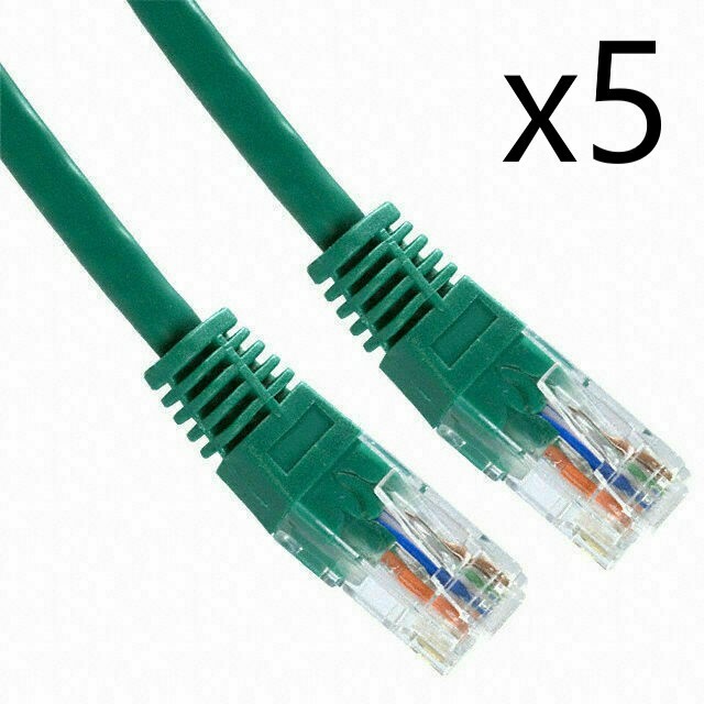 5 Pack Lot - 7ft CAT5e Ethernet Network LAN Router Patch Cable Cord Wire Green