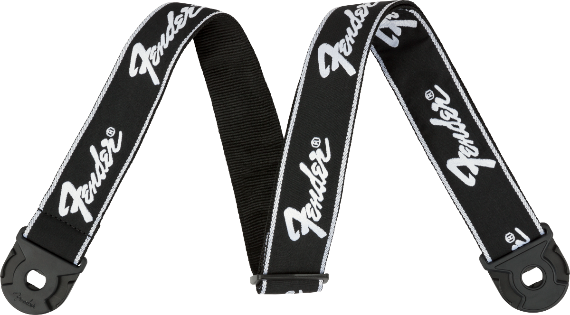 Fender 2" Quick Grip Locking Ends Guitar Strap, Black with White Running Logo