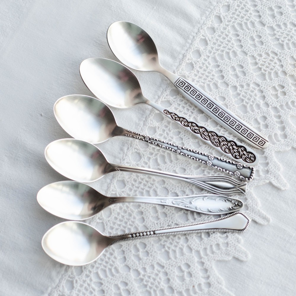 Tea spoon mismatched flatware set Small spoons from USSR, Soviet flatware set