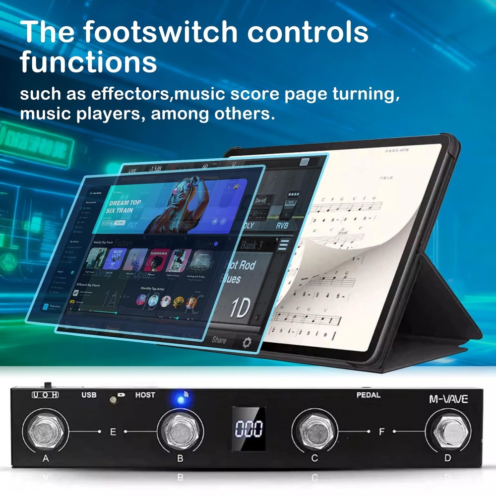 M-VAVE Chocolate Plus Wireless MIDI Foot Controller 4 Buttons BT Black