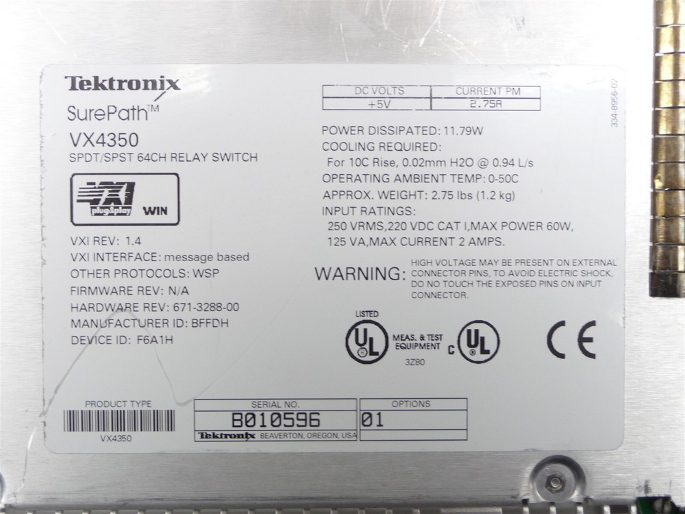 TEKTRONIX SUREPATH VX4350 SPDT/SPST 64CH GENERAL PURPOSE RELAY SWITCH VXI MODULE