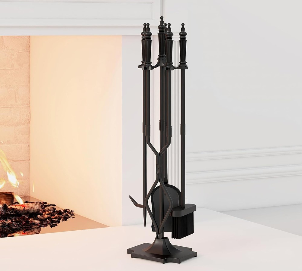 Versatile Cast Iron Fireplace Accessories Set - Includes Stand and Tools