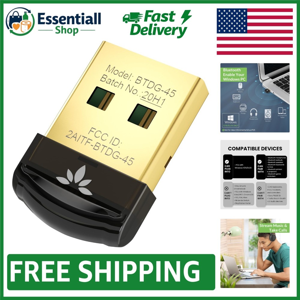 DG45 USB Bluetooth Adapter Dongle for Windows 11/10/8.1/8 - Connect 7 Devices