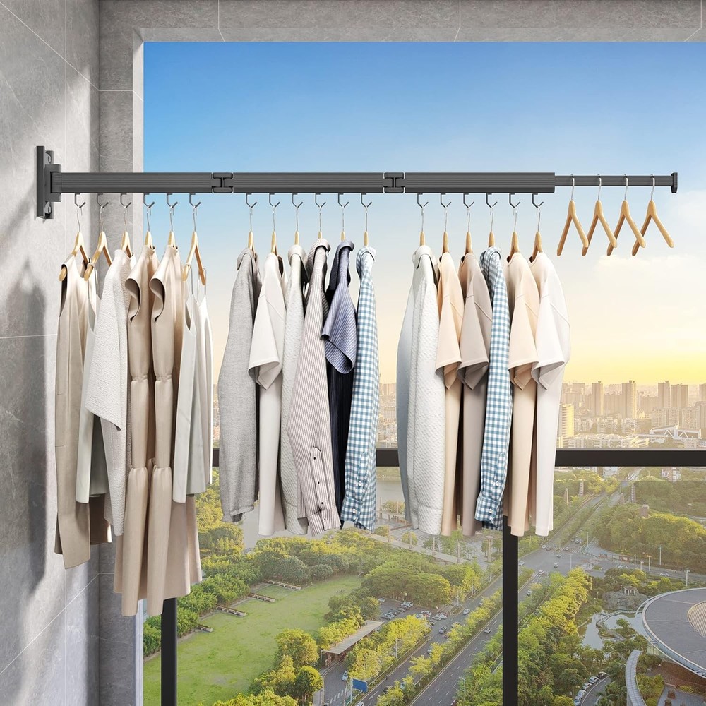 Wall-mounted drying rack, foldable and retractable, for hanging clothes