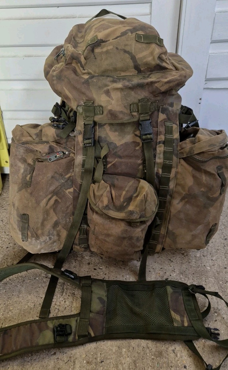 GENUINE BRITISH ARMY BERGEN RUCKSACK DPM LONG BACK 120L SIDE POUCHES + YOKE