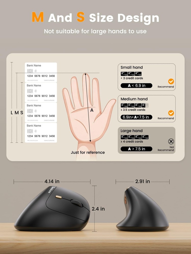 SABLUTE MAM3 Ergonomic Mouse, Bluetooth Mouse for Small/Medium Hands,DualDevi...