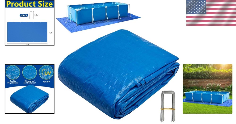 Rectangular 24' x 12' PE Pool Liner Pad - Ultimate Protection Against Punctures