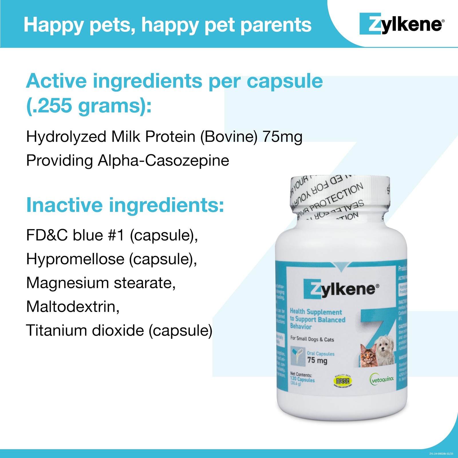 Vetoquinol Zylkene Calming Support Supplement for Small Dogs and 14 Capsules