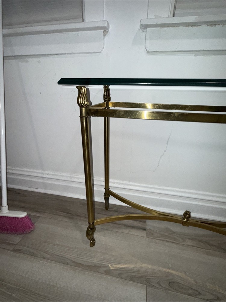 Solid Brass Beveled Glass Top Console Sofa Dressing Vanity Table