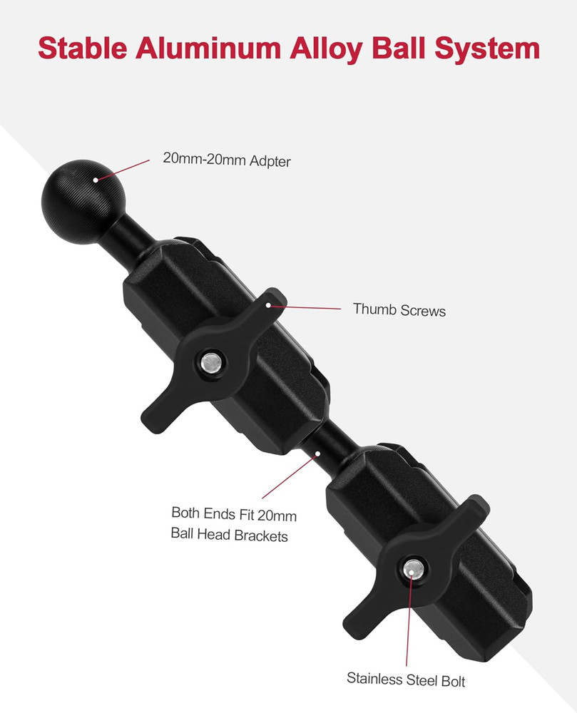 2Pcs 20Mm Ball Mount Extension Arm - Specifically for 20Mm Systems - Dual Socket