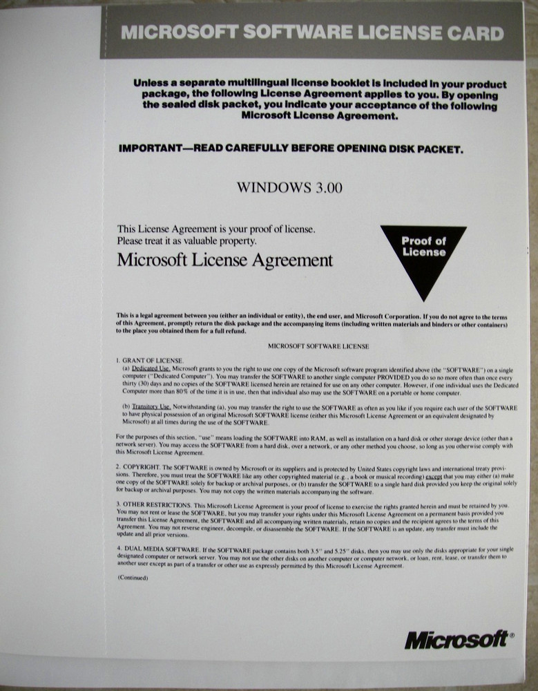 Microsoft Windows 3.00 Users Guide with bound License agreement card 640 pgs EUC