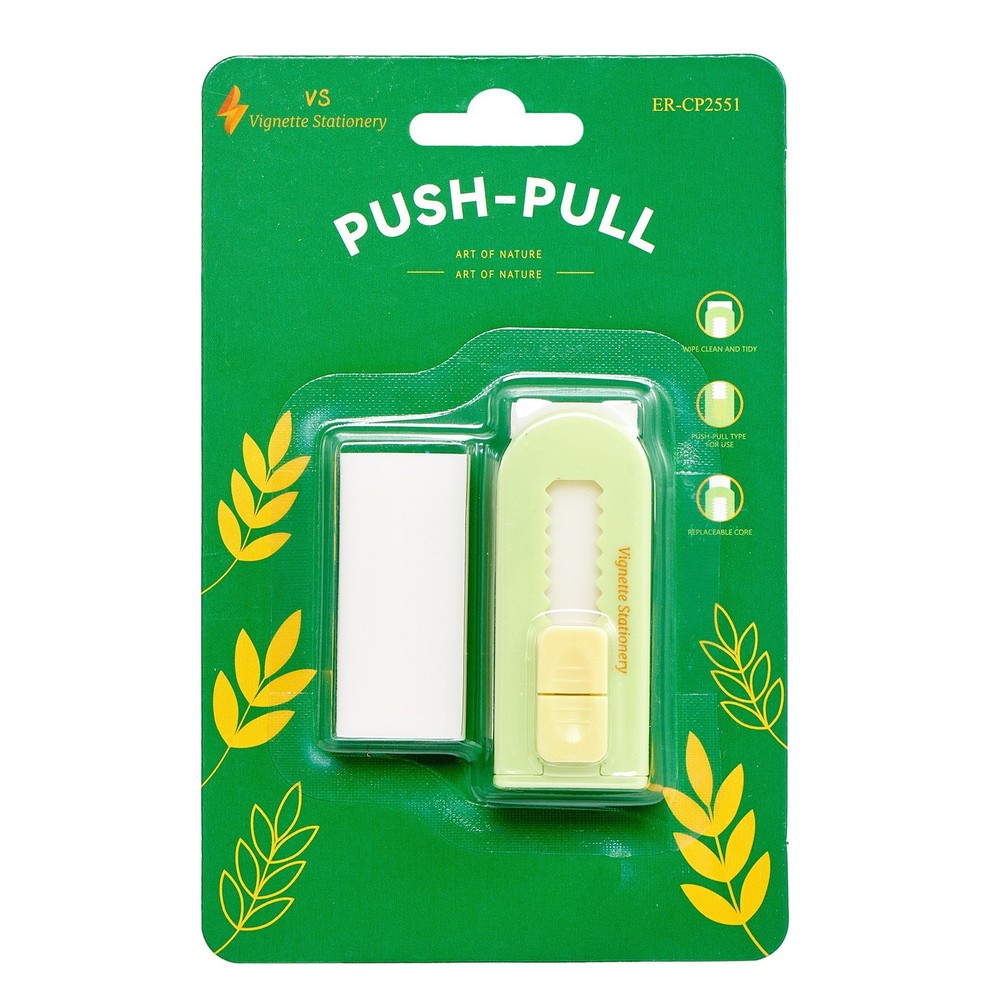 Push Slide Eraser with Extra Refill, Retractable Soft Rubber with Lock Mechanism