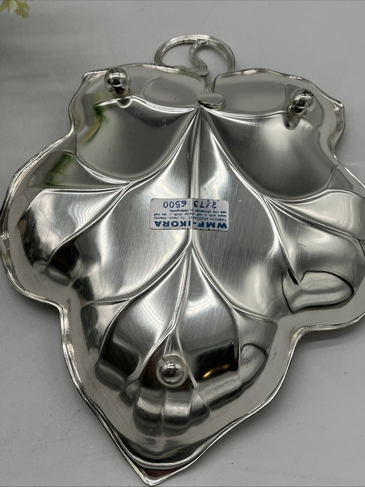 Vtg Germany EPBrass Silver IKORA WMF Grape Leaf Footed Dish Tray 6500