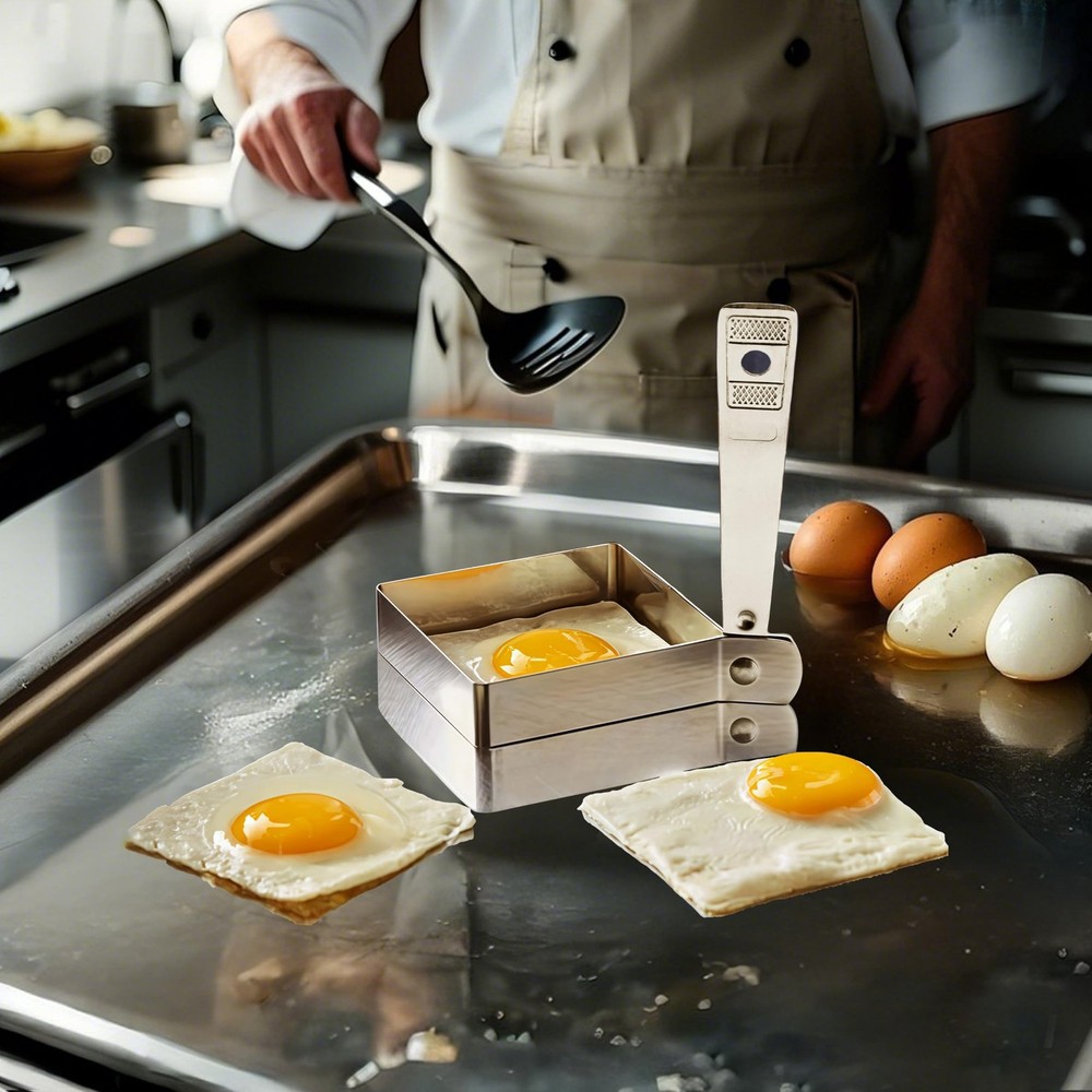 Square Egg Mold for Griddle Stainless Steel Ring with Collapsible Handle