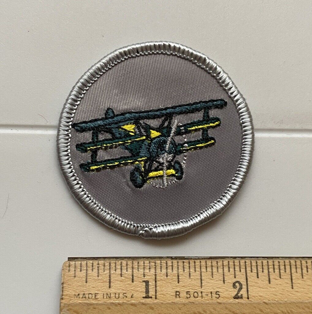 Triplane Propeller Airplane Aviation 2.25" Round Silver Grey Embroidered Patch