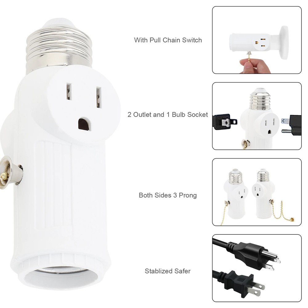 E26/E27 Light Socket to Plug Adapter 2/3 Prong Light Bulb Outlet Plug Converter
