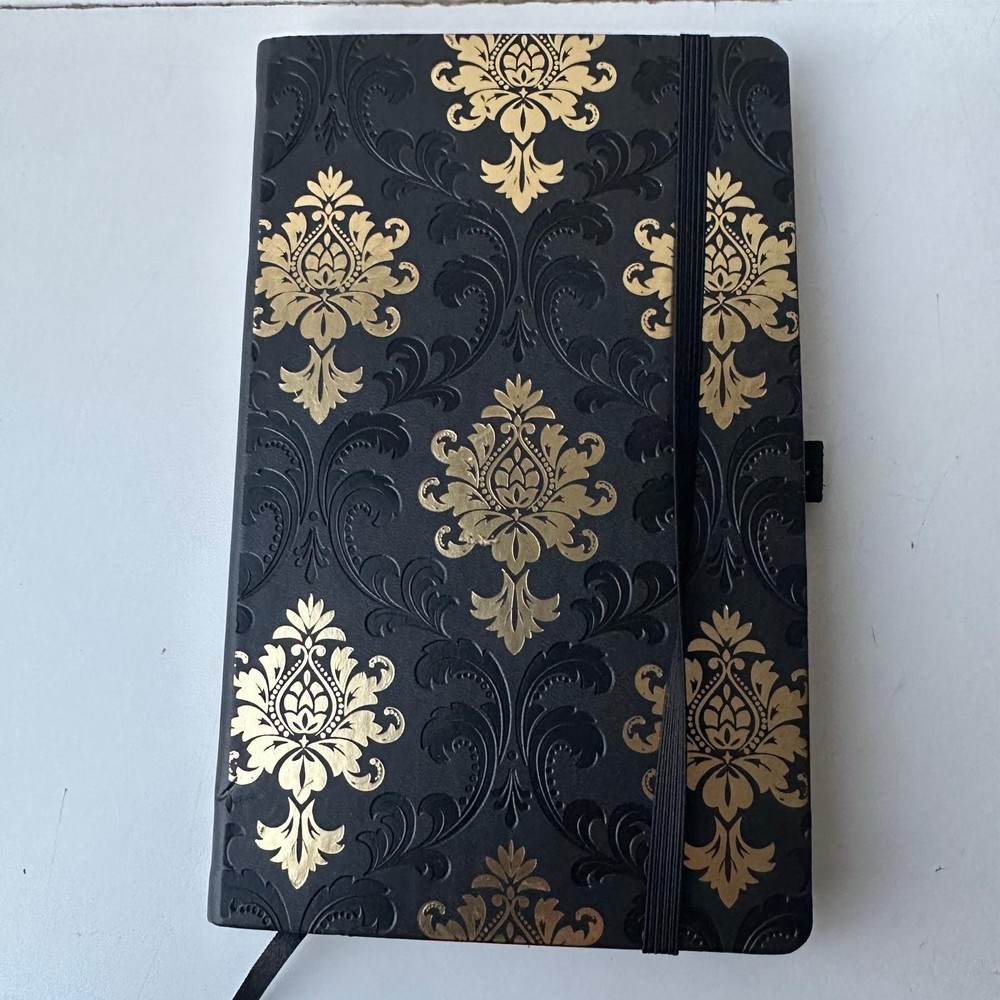 Luxurious Black Gold Damask Journal Notebook Elastic Closure Personal Diary