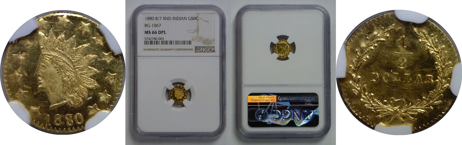 1880/70 50c  California Fractional Gold   BG-1067   NGC MS-66 DPL