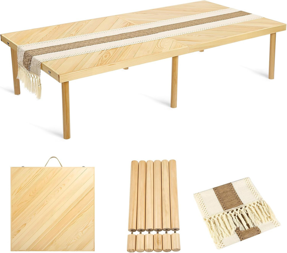 Folding Picnic Table with Table Runner, Portable Boho Low Picnic Table for Indoo