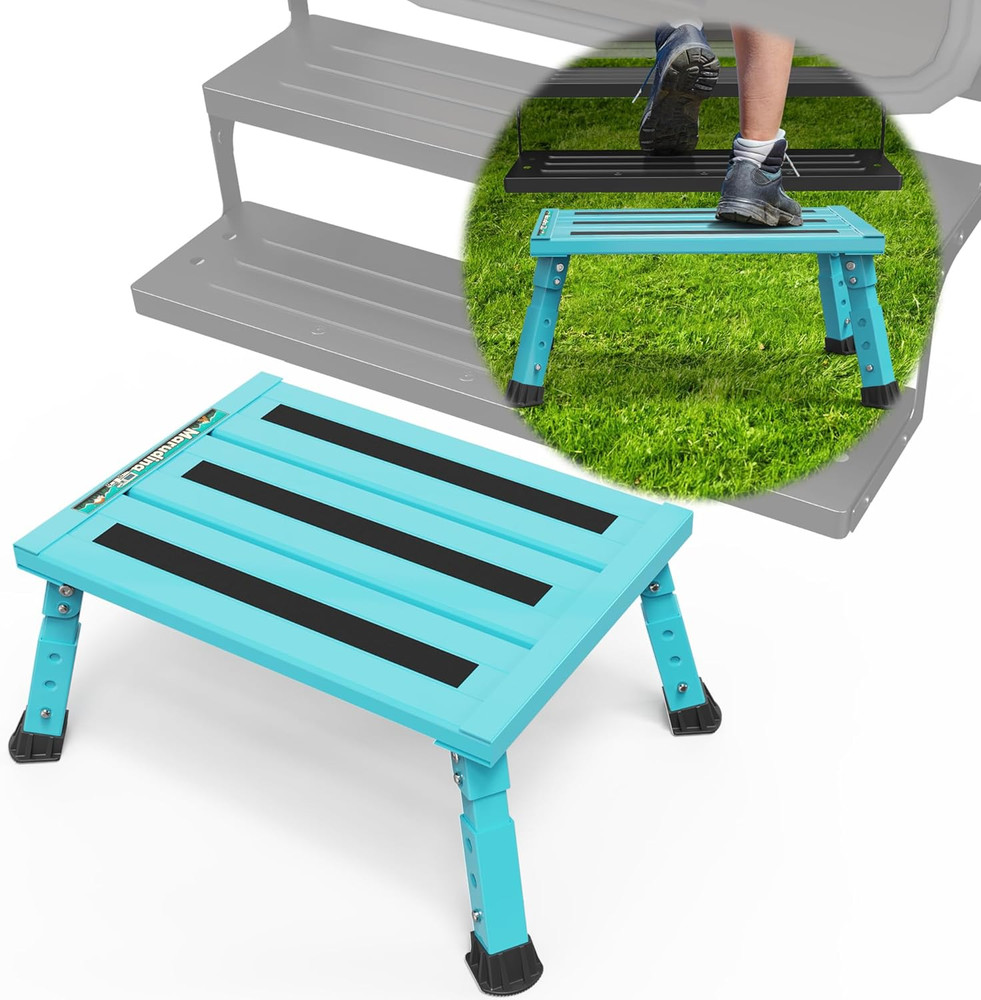 Large Platform RV Steps, 3-Level Adjustable Height Aluminum Folding Step Stool,